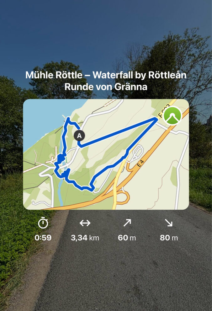 Überblick über die Tour: Entfernung 3,34 km, Dauer: 0:59, Höhenunterschied 80 m,